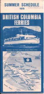  British Columbia Ferries Summer 1970 Schedule