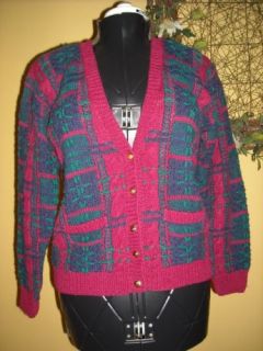 ROBERT SCOTT Ltd decorative button frt sweater plaid S