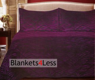 Zebra Print Purple Sherpa Fur Borrego Blanket Set w Pillow Cases Super 