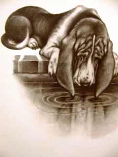 Boswell Basset Hound Reflecting Pool 1958 Print Matted