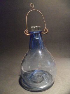 Primitive Antique Cobalt Blue Glass Fly Wasp Trap Jug