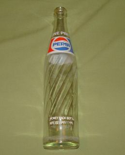 Pepsi Glass Soda Bottle 16 oz One Pint Swirl Money Back Bottle