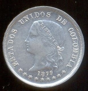 Colombia Silver Coin 1879 50 Centavos Bogota Mint AU