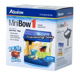 Aqueon Desktop Mini Bow 1 Betta Fish Aquarium Blue 1 Gallon