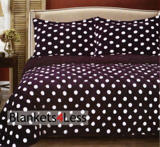 Polka Dots Purple Sherpa Fur Borrego Blanket Set w Pillow Cases Super 