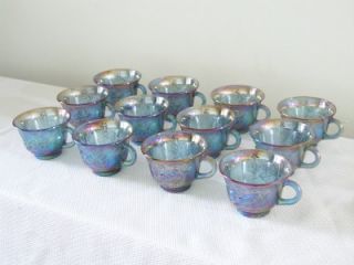 Vintage Indiana Glass Carnival Blue Grape Punch Bowl Set