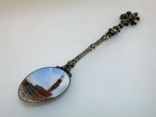 Vintage Enamel Silver Souvenir Spoon Bologna Italy