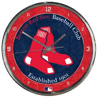 Boston Red Sox MLB Baseball Chrome Style Round Wall Clock