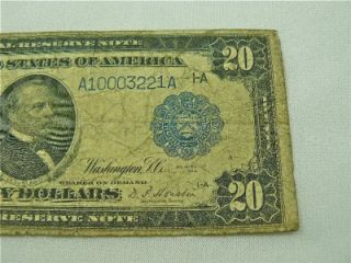   Dollar Large Bill Blue Seal Federal Reserve of Boston Fair Cond