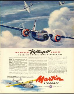 1941 Print Ad Martin Aircraft Worlds Fightingest Bomber