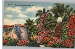Linen Postcard Rainbow Gardens Boynton Beach Florida FL