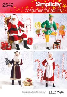 Simplicity Pattern 2542 Santa, Mrs Santa, Elf and Mr Winter Costumes 