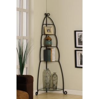   Brand Black Metal with Glass Shelves 5 Tier Corner Bookcase New