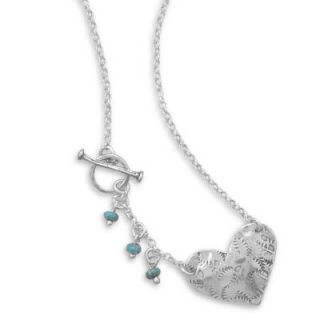 17 sterling silver toggle necklace with 25mm heart and 3mm turquoise 