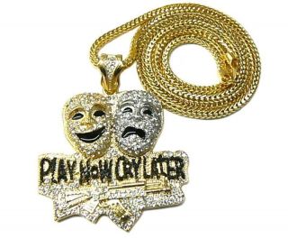 LIL BOOSIE PLAY NOW CRY LATER PENDANT W/36 GOLD FRANCO CHAIN