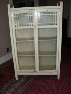 Vintage Mission Style Bookcase Double Sliding Glass Doors
