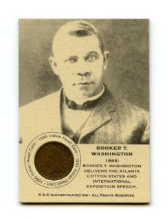 Booker T Washington RARE 1895 Indian Head Penny Insert Cent Coin Card 