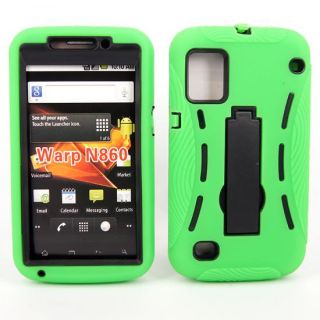For ZTE Warp N860 Boost Mobile Phone Green Black Hard Soft Kickstand 