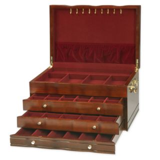 Large Mahogany Finish Jewelry Box w Brass Finish Handle