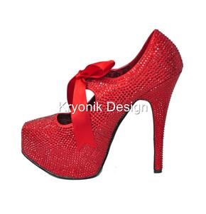 Bordello shoes Teeze 04R red rhinestone heels platform pumps 10