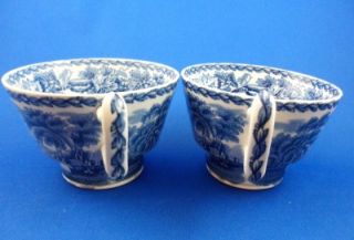 Booths England British Scenery Blue White Teacups x 2 EX Condition 