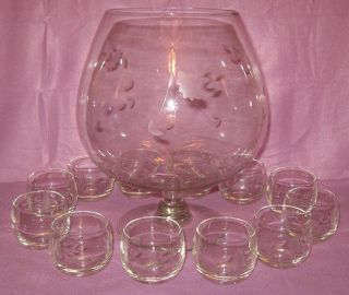 Princess House Heritage Brandy Snifter Punch Bowl with 12 Cups