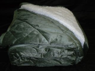 Soft Borrego Blanket Green Sage Queen Fur Double Ply Thick Quilted 