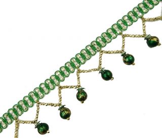 Green Braid Beaded Fringe Ribbon Trim Border Lace Sewing Craft India 4 