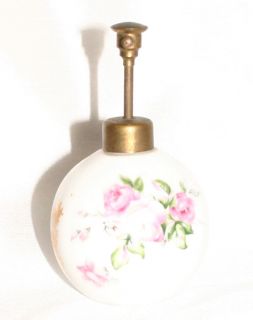 Vintage Perfume Bottle Antique Atomizer Floral Pattern Porcelain Brass 