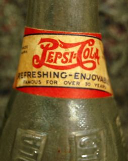 Vintage Double Dot Paper Label PEPSI Bottle with Original Cap Menands 