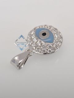 18K White Gold and Micro Pave Diamond Evil Eye Pendant