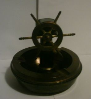 Brass Nautical Maritime Ashtray with Compass and Ships Wheel
