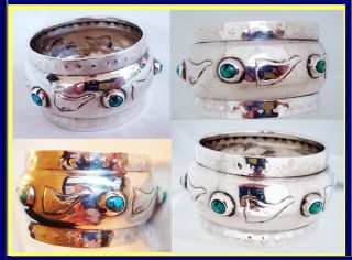 Antique Liberty Co Napkin Ring Sterling Silver w Turquoise Gems 1904 