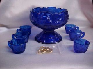 Mosser Glass Miniature Mini Cobalt Punch Bowl 6 Cups and S Hooks