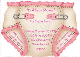   10 personalized baby shower invitations with baby diapers on a solid