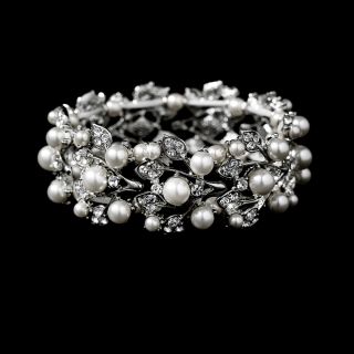 Luxurious Pearl Rhinestone Bridal Necklace Bracelet and Earrings Set 