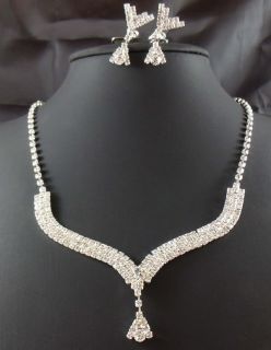   edding Bridal Clear crystal necklace earring Sliver Jewelry set TL0362