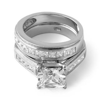Princess Cubic Zirconia Bridal Wedding Engagement Set Ring Sterling 