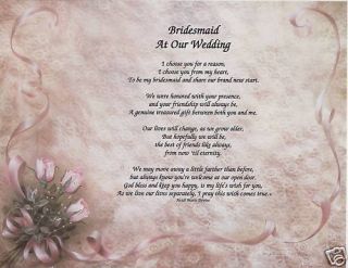  Bridesmaid Wedding Poem Personalized Name Lace Print