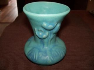 Van Briggle Art Pottery Turquoise Vase with Floral Design