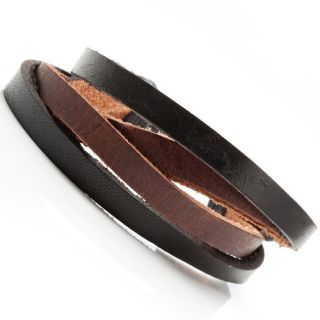   Combo Chic Black N Brown Mens Leather Bracelet Cuff Jewelry