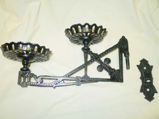   Antique Cast Iron Piece Double Oil Lamp Holder Bracket Black