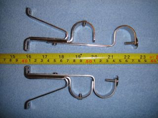 Two Double Adjustable Metal Curtain Rod Brackets Silver