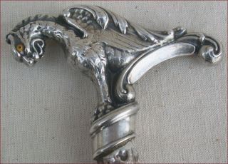 German Art Nouveau Sterling Silver Umbrella Handle Griffin Eagle Lion 