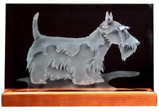 Carved Glass Scottish Terrier on Rectangle in Base