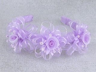  Girls Lilac Purple Ribbon 3 Flower Headband Wedding Flower Girl