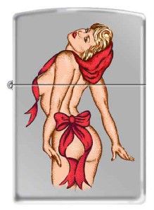 Zippo Pinup Wrapped Red Bow High Polish Chrome Lighter.