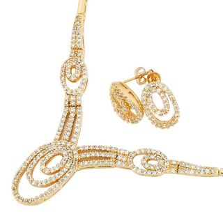 Lady Wedding Jewelry Set Gold Plated Round White Topaz Crystal 