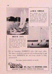 1956 Roberts Sea Shell Blue Jay Sailboats Ad Branford Ct