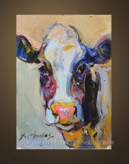 Western Cow Portrait Original Oil Panel Painting 5x7